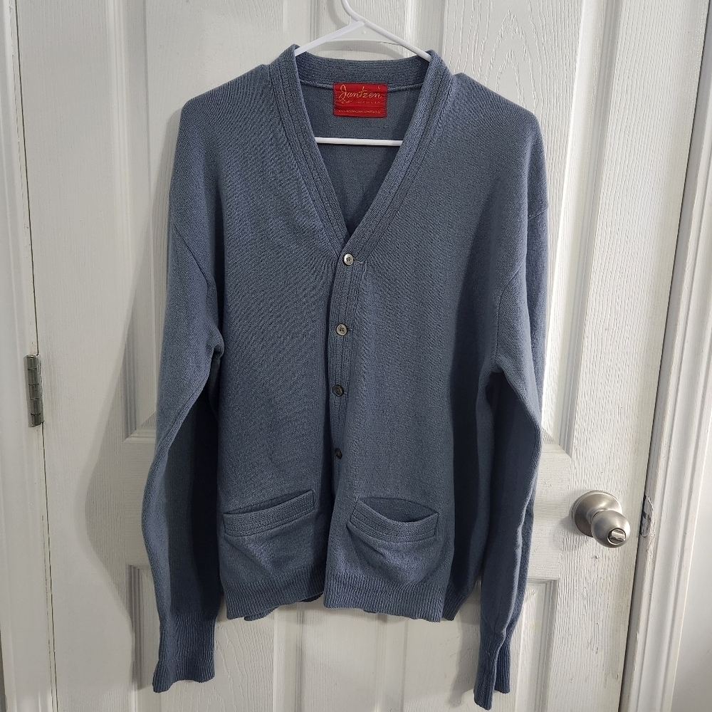Vintage Jantzen Lambswool blue button up cardigan Mr Rogers grandpacore LG